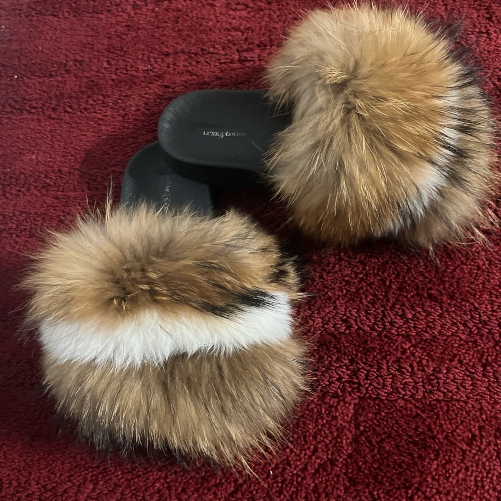 Luxurious REAL Fur Women's Slides- Black and Brown
